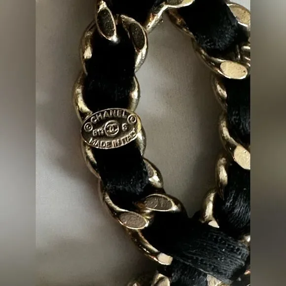 Chanel Vintage Black Gold Chain Dangle Jumbo Earrings Rare Limited Edition - Picture 6 of 14